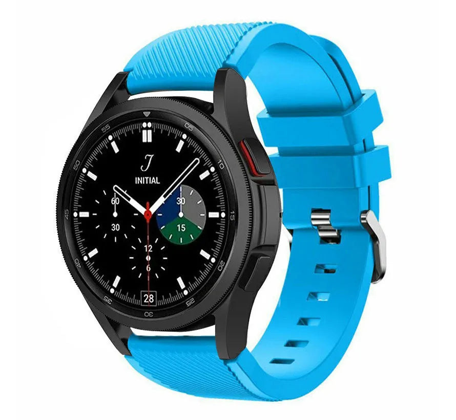 Twill Silicone Strap, light blue, on a watch, 3/4 front view