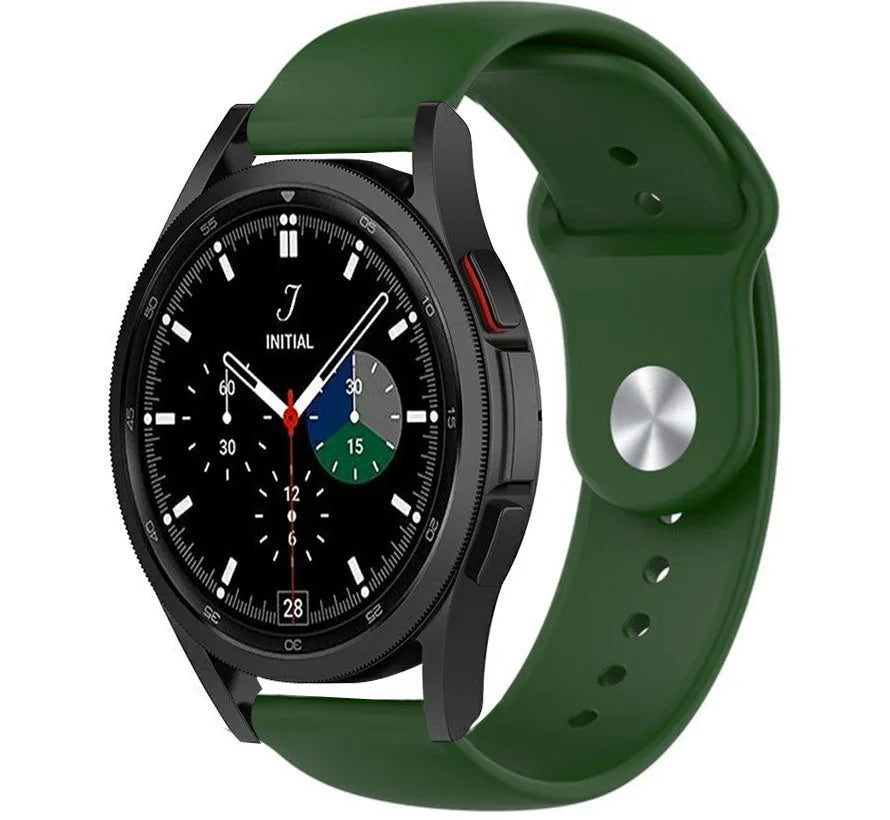 Silicone Sport Strap, army green, on a watch, 3/4 front view
