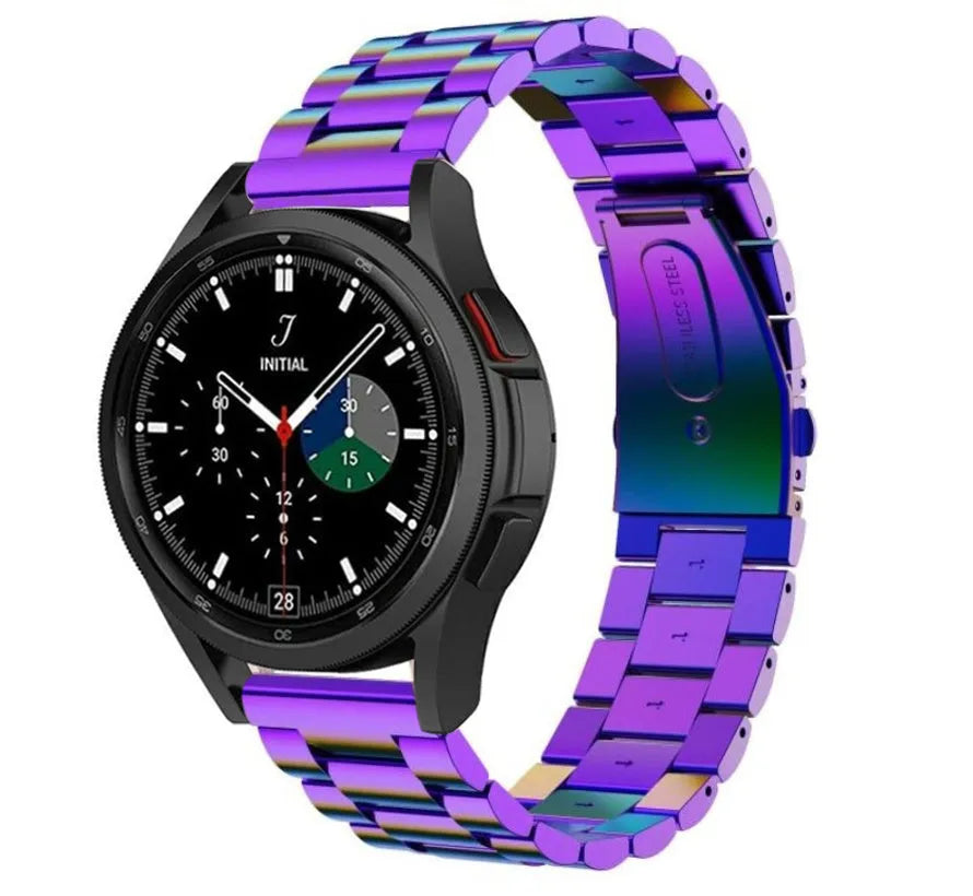 Steel Strap, pearlescent, on a watch, 3/4 front view