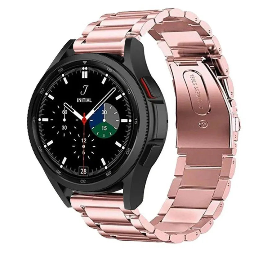 Steel Strap, pink, on a watch, 3/4 front view