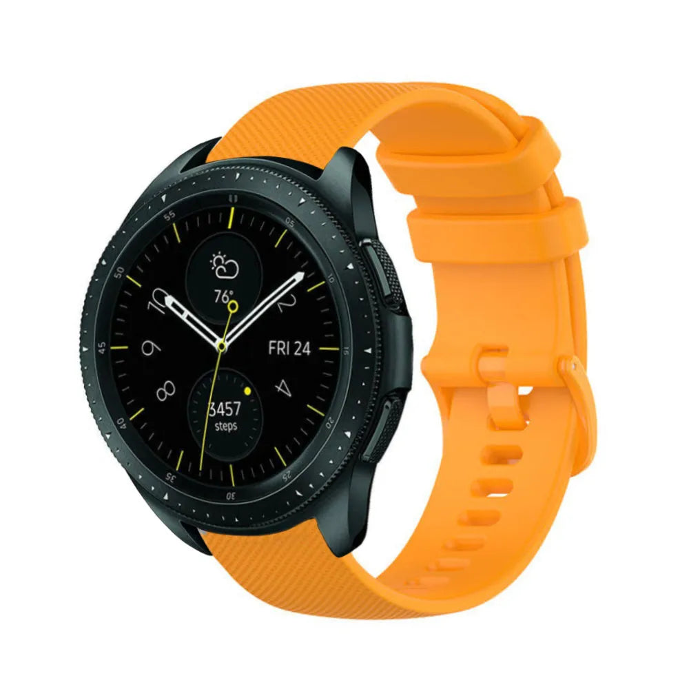 Premium Silicone Strap, orange, on a watch, 3/4 front view