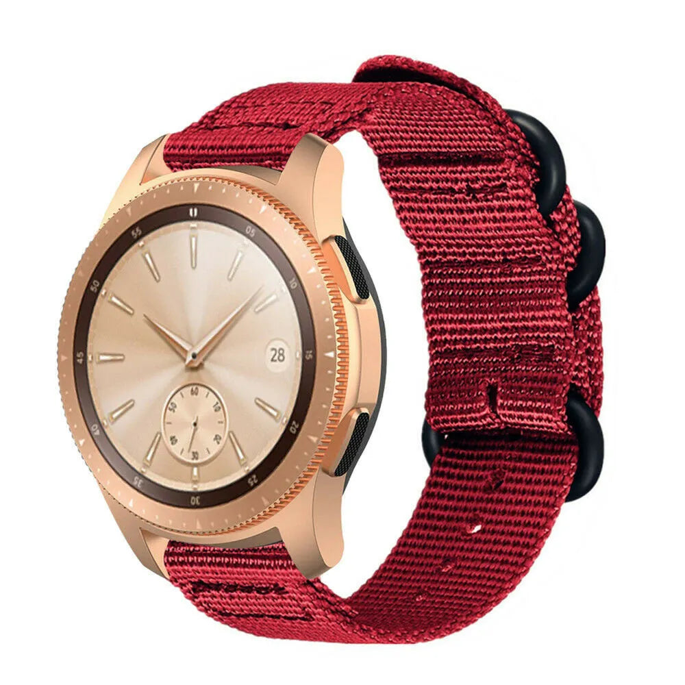 Nylon Buckle Strap, red, on a watch, 3/4 front view