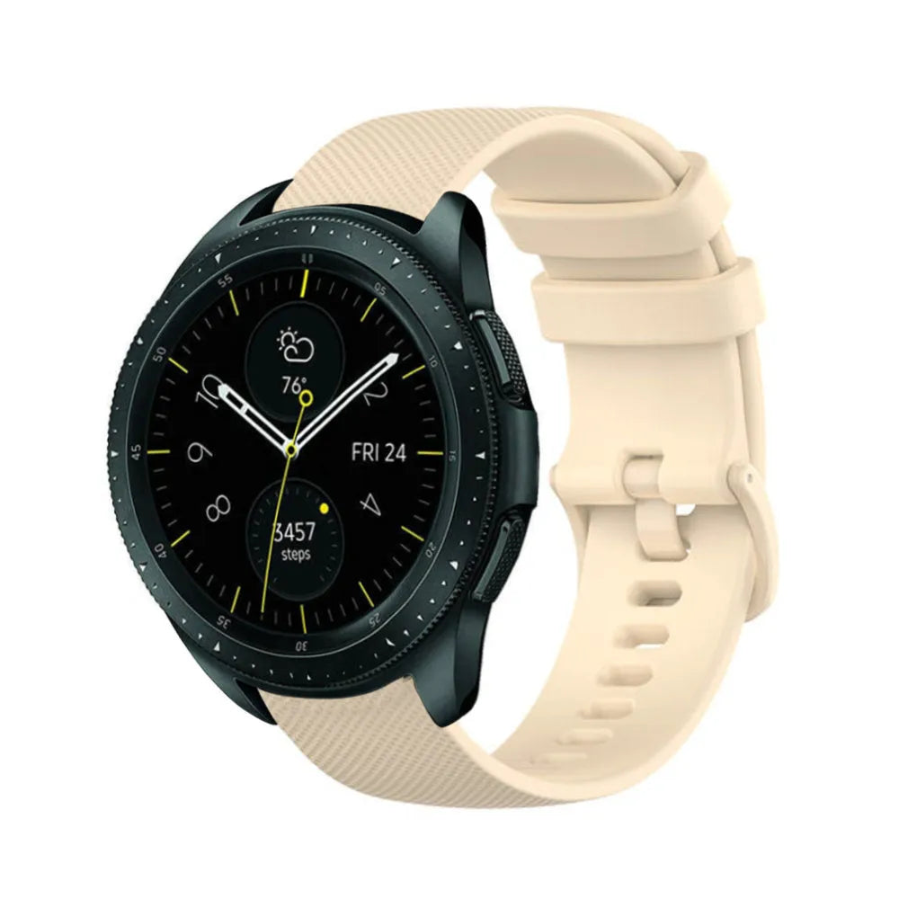 Premium Silicone Strap, beige, on a watch, 3/4 front view