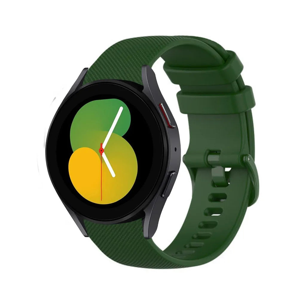 Premium Silicone Strap, army green, on a watch, 3/4 front view