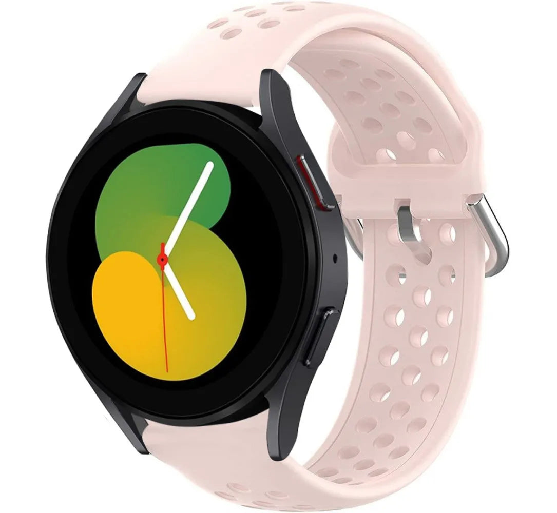 Breathable Silicone Strap, pink, on a watch, 3/4 front view