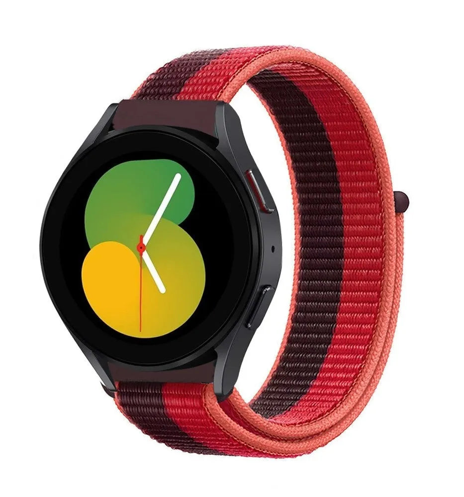 Nylon Strap, cherry magenta, on a watch, 3/4 front view