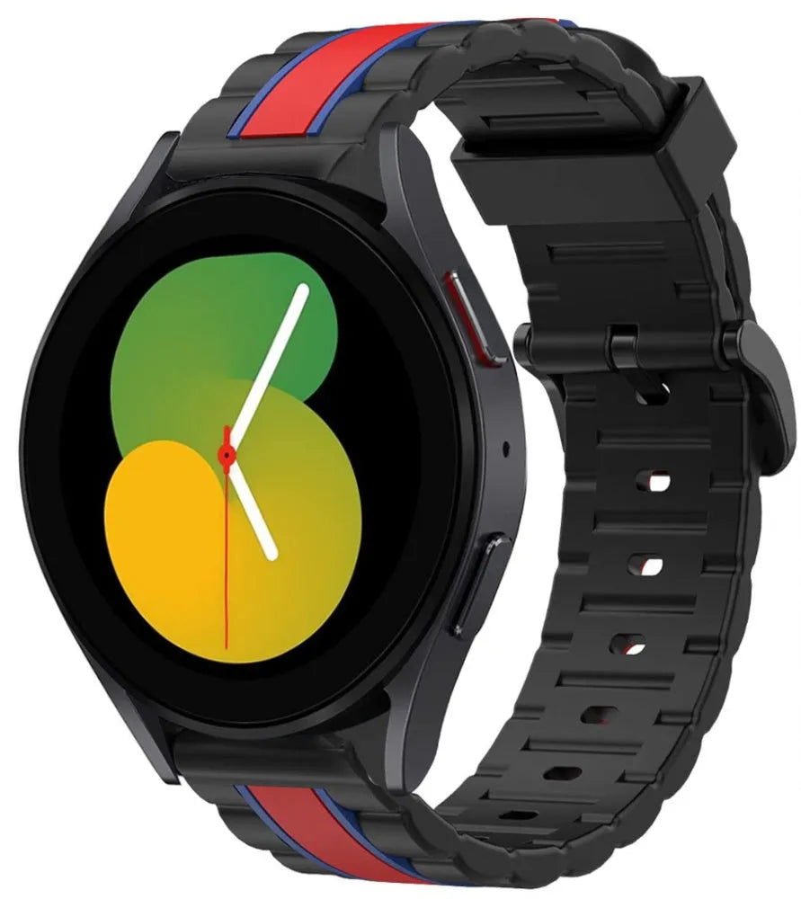 Silicone Special Edition Strap, black/red, on a watch, 3/4 front view