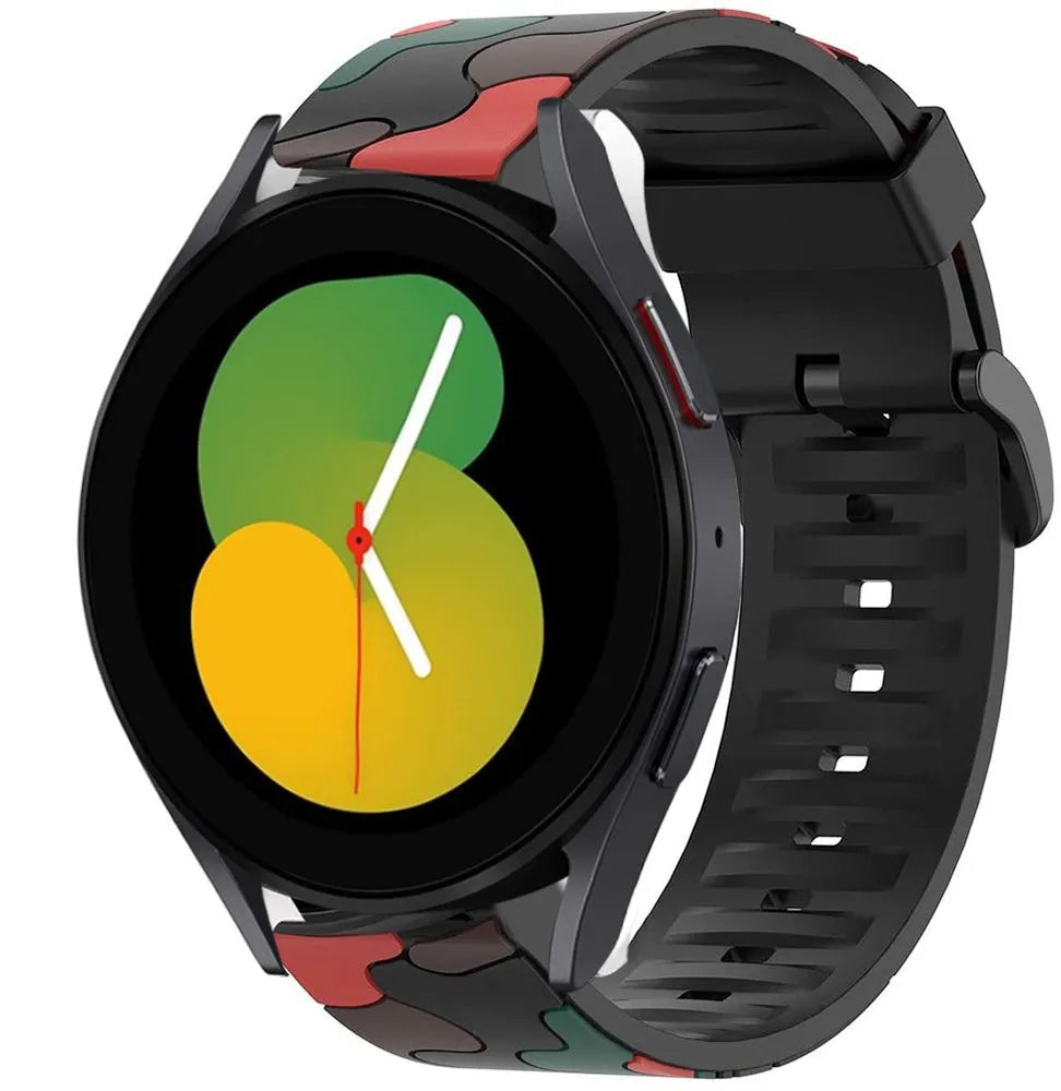 Silicone Camo Strap, red, on a watch, 3/4 front view