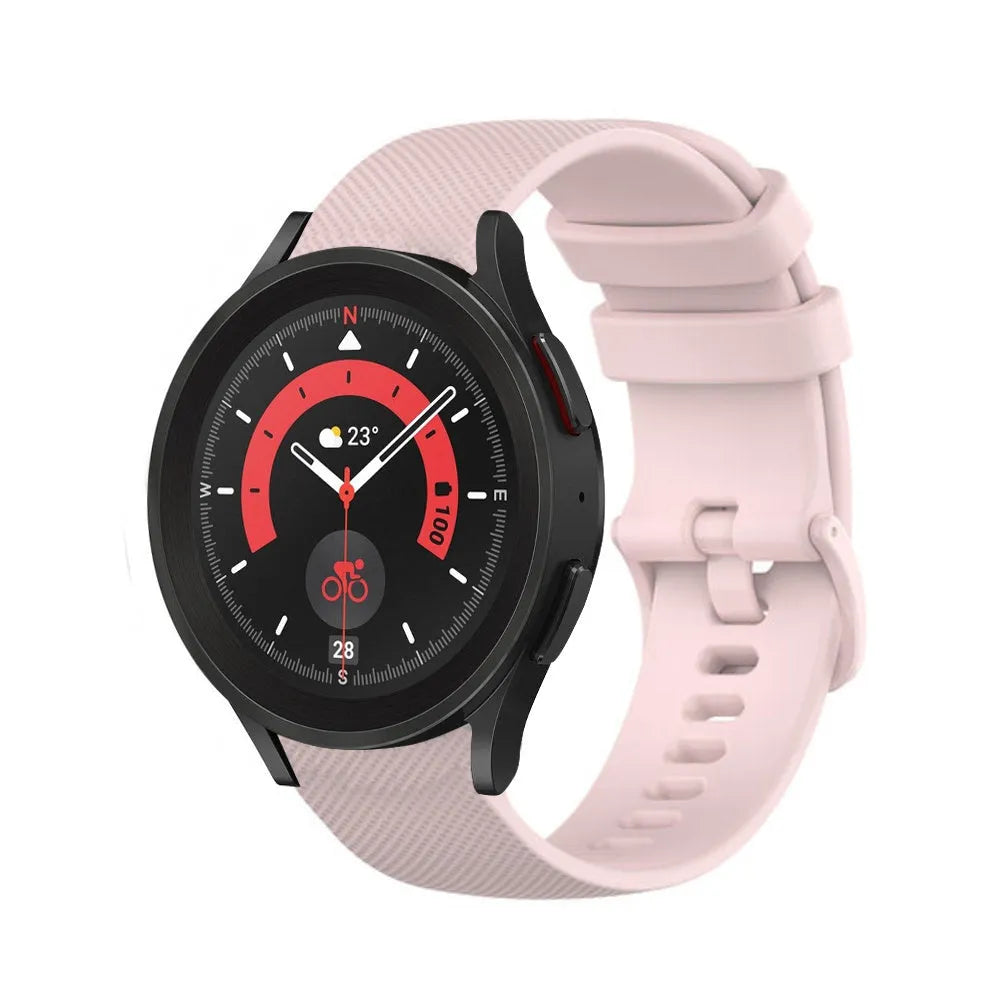 Premium Silicone Strap, pink, on a watch, 3/4 front view