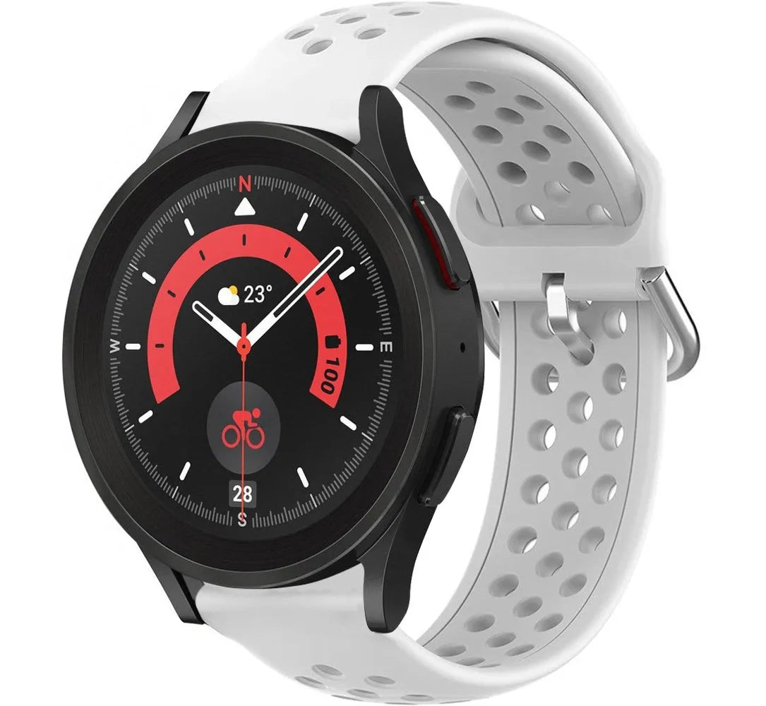 Breathable Silicone Strap, white, on a watch, 3/4 front view