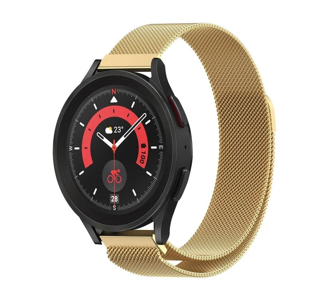 Milanese Strap, gold, on a watch, 3/4 front view