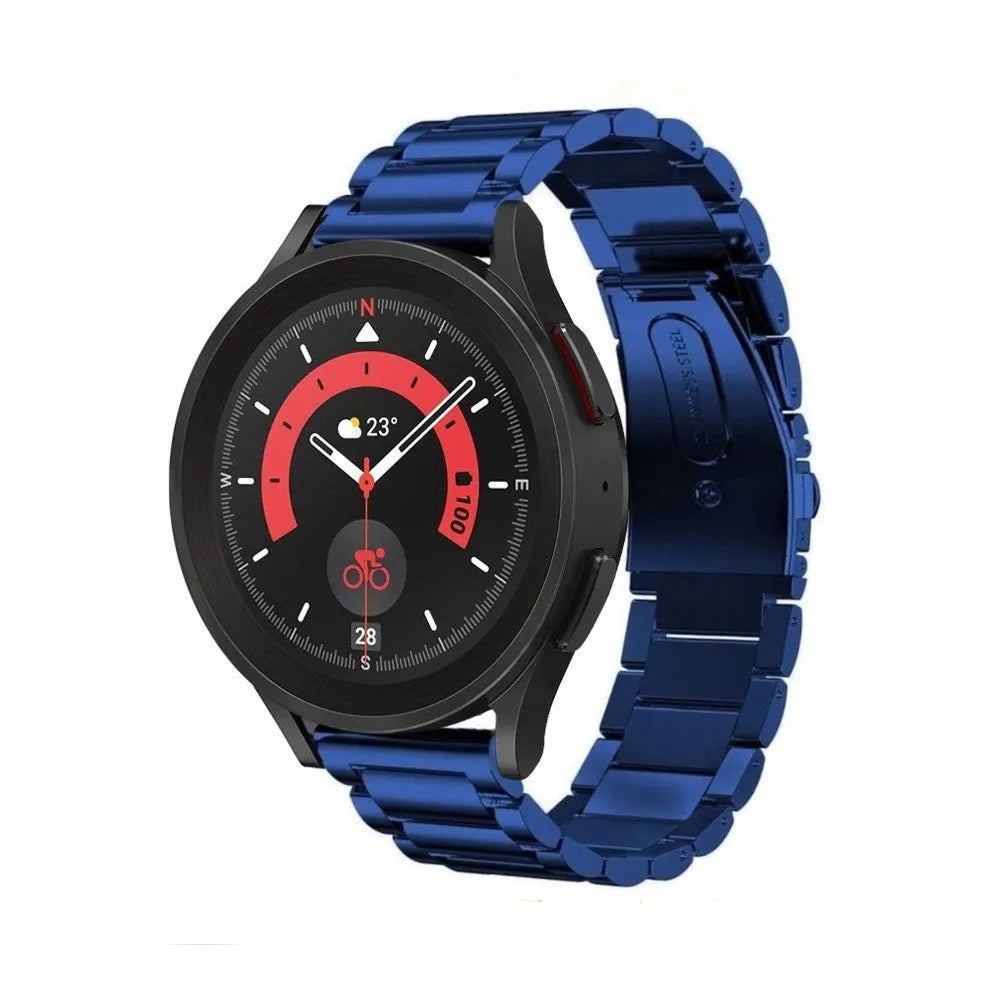 Steel Strap, blue, on a watch, 3/4 front view