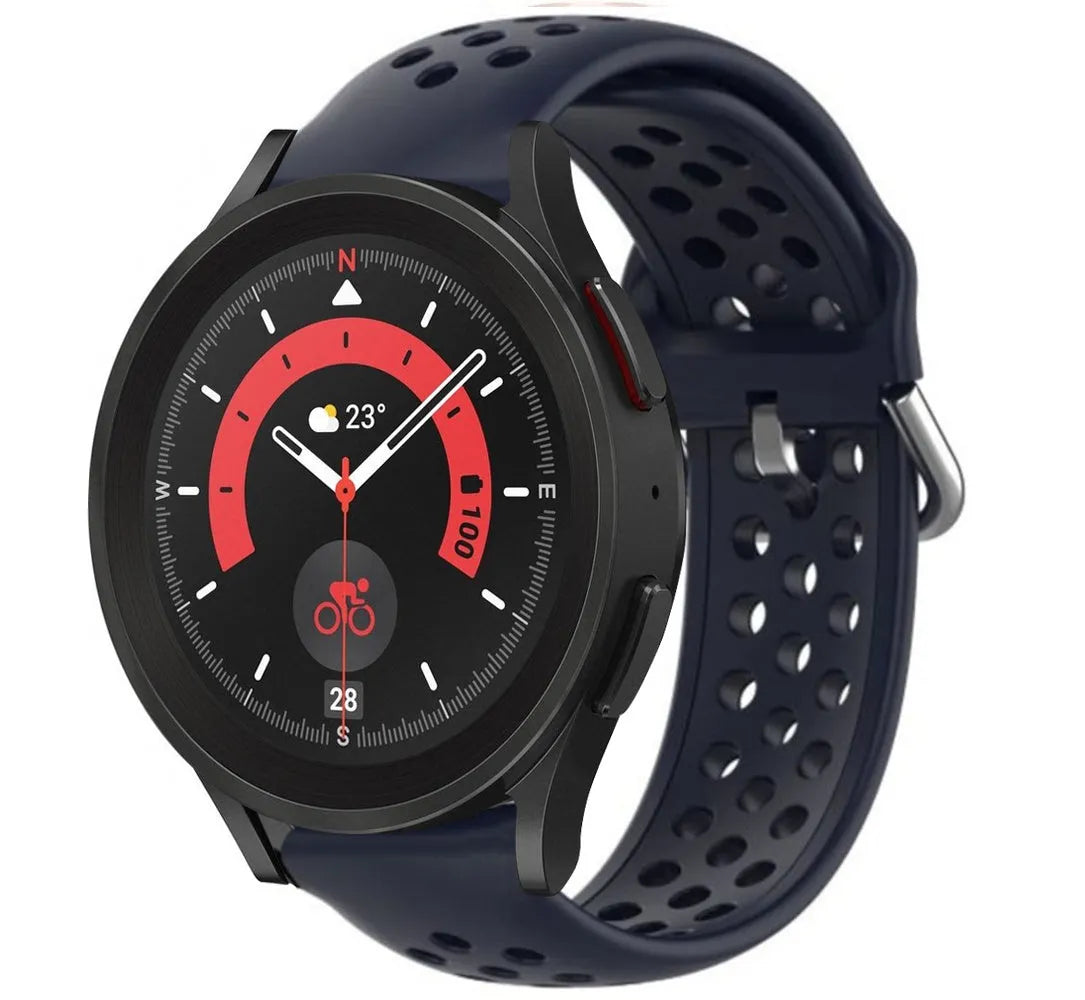 Breathable Silicone Strap, dark blue, on a watch, 3/4 front view