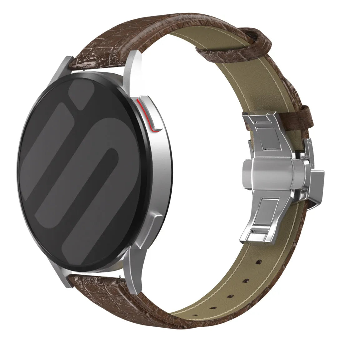 Premium Leather Strap, dark brown, on a watch, 3/4 front view
