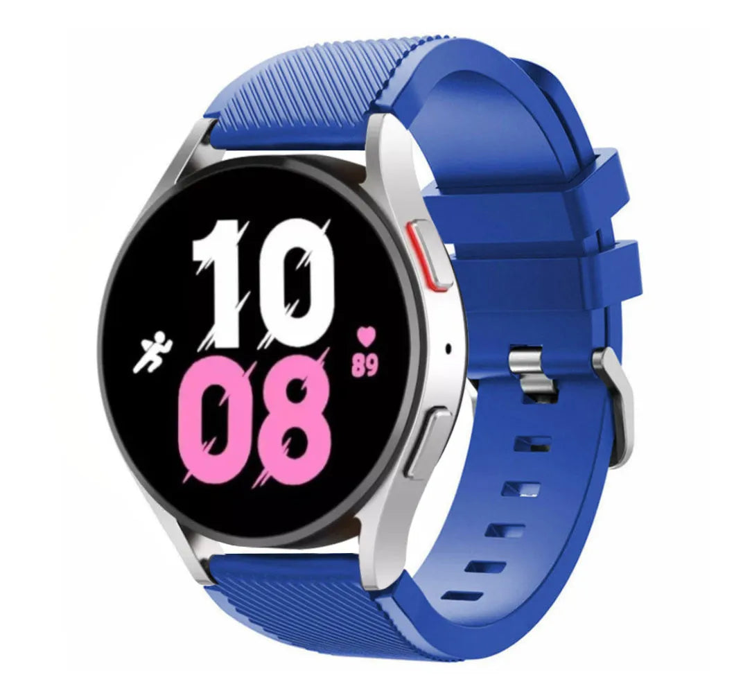 Twill Silicone Strap, blue, on a watch, 3/4 front view