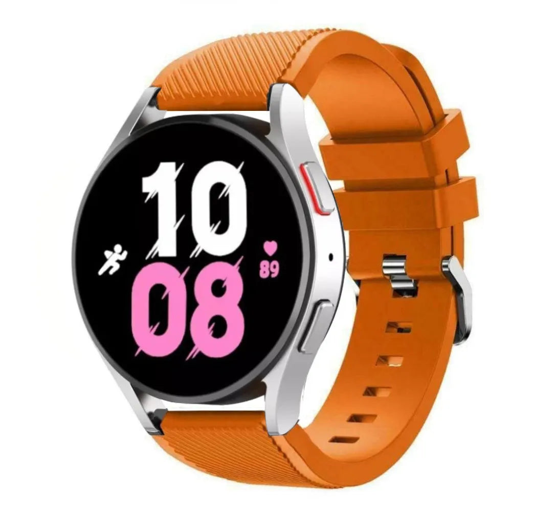 Twill Silicone Strap, orange, on a watch, 3/4 front view