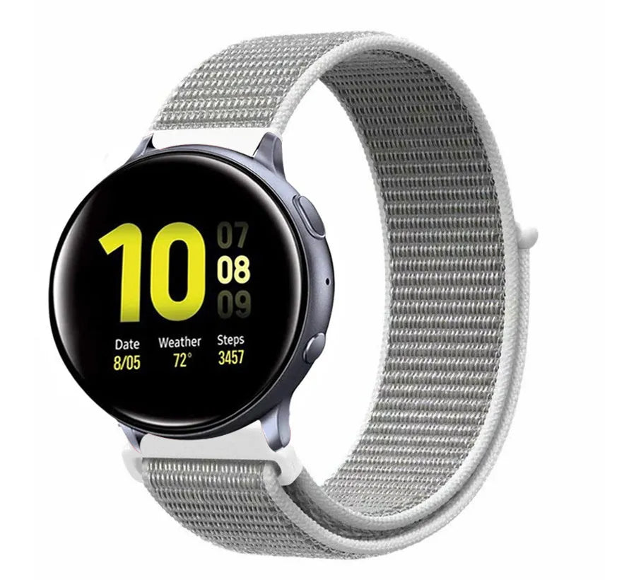Nylon Strap, grey, on a watch, 3/4 front view