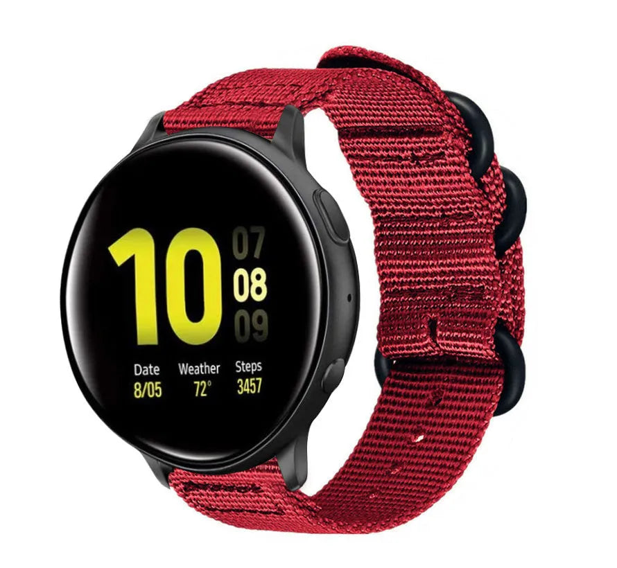 Nylon Buckle Strap, red, on a watch, 3/4 front view