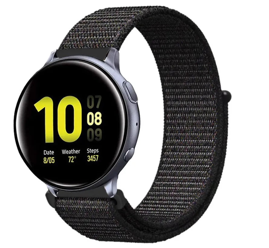 Nylon Strap, black, on a watch, 3/4 front view
