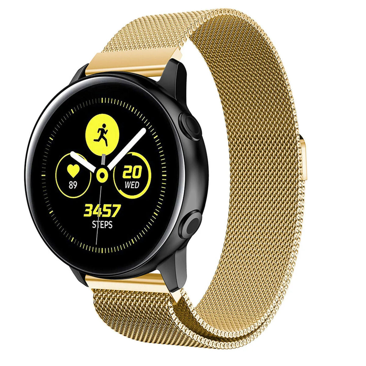 Milanese Strap, gold, on a watch, 3/4 front view