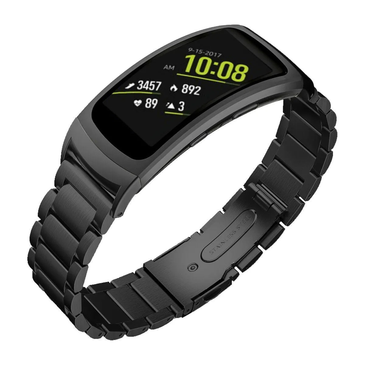 Steel Strap, black, on a watch, 3/4 front view