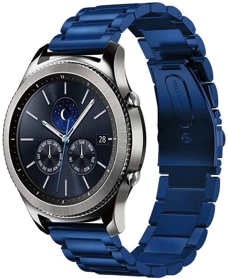 Steel Strap, blue, on a watch, 3/4 front view