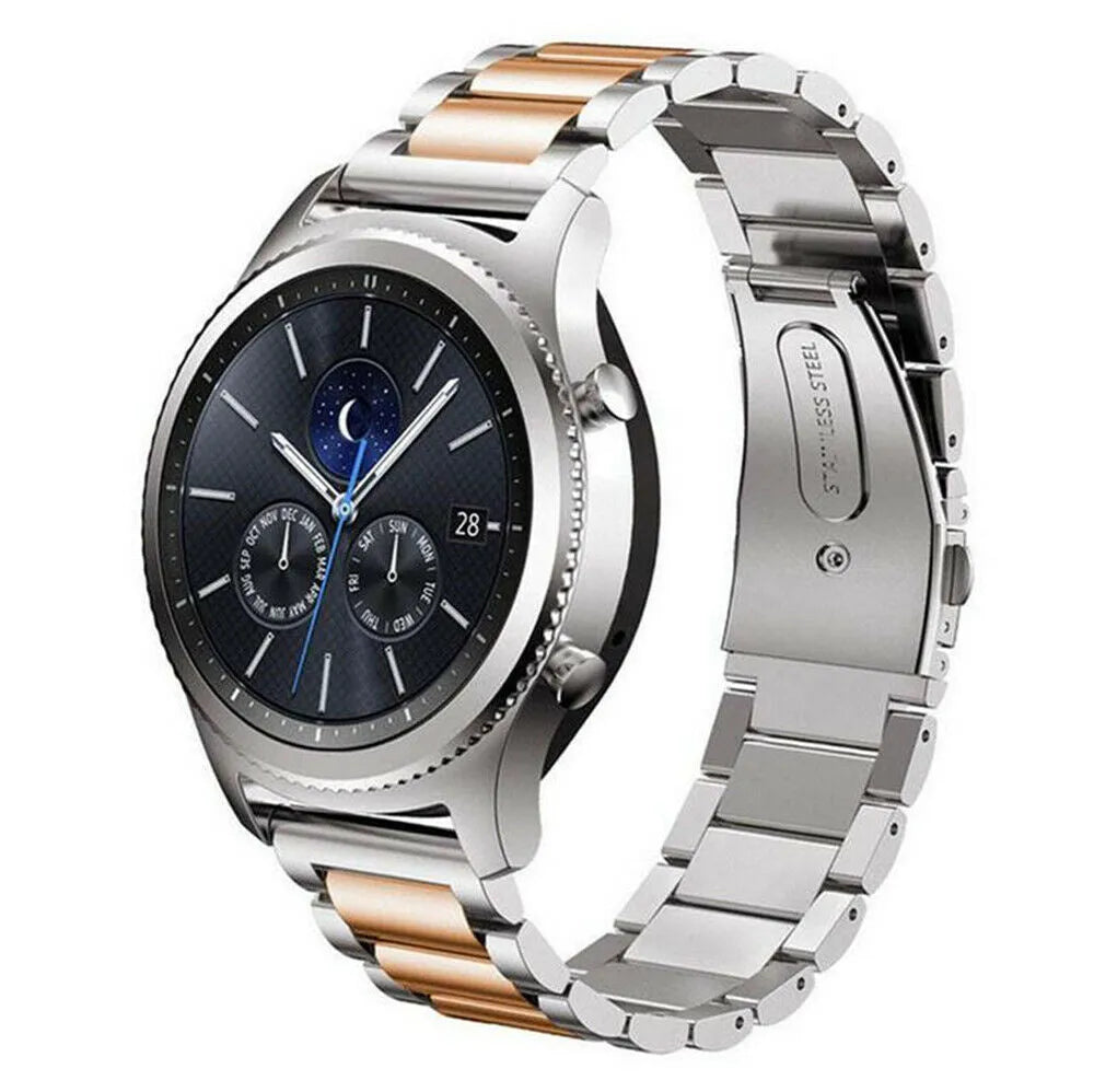 Steel Strap, silver/rose gold, on a watch, 3/4 front view