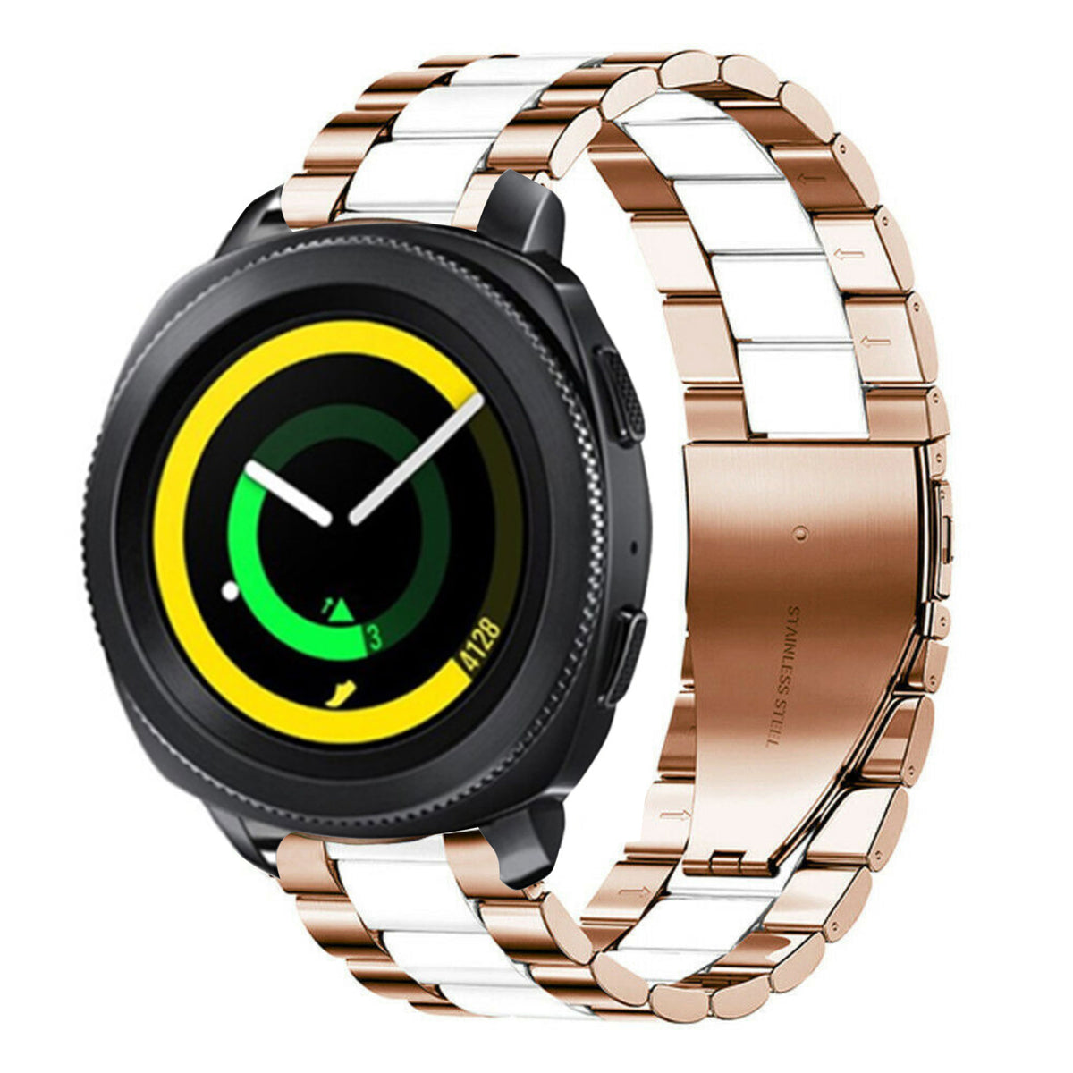 Steel Strap, rose gold/white, on a watch, 3/4 front view
