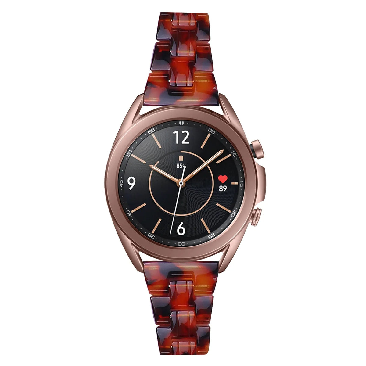 Metal Resin Strap, lava, on a watch, 3/4 front view