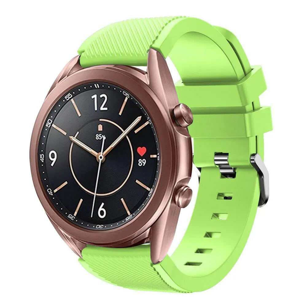 Twill Silicone Strap, light green, on a watch, 3/4 front view