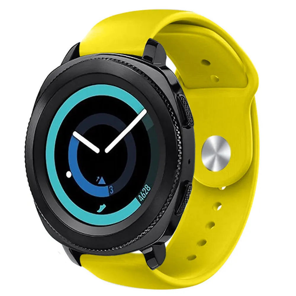 Silicone Sport Strap, yellow, on a watch, 3/4 front view