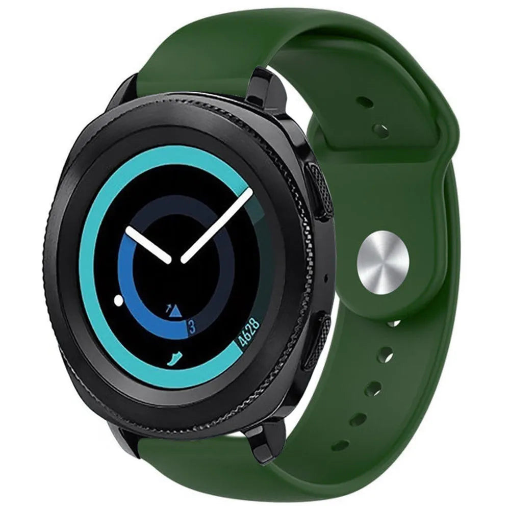 Silicone Sport Strap, army green, on a watch, 3/4 front view