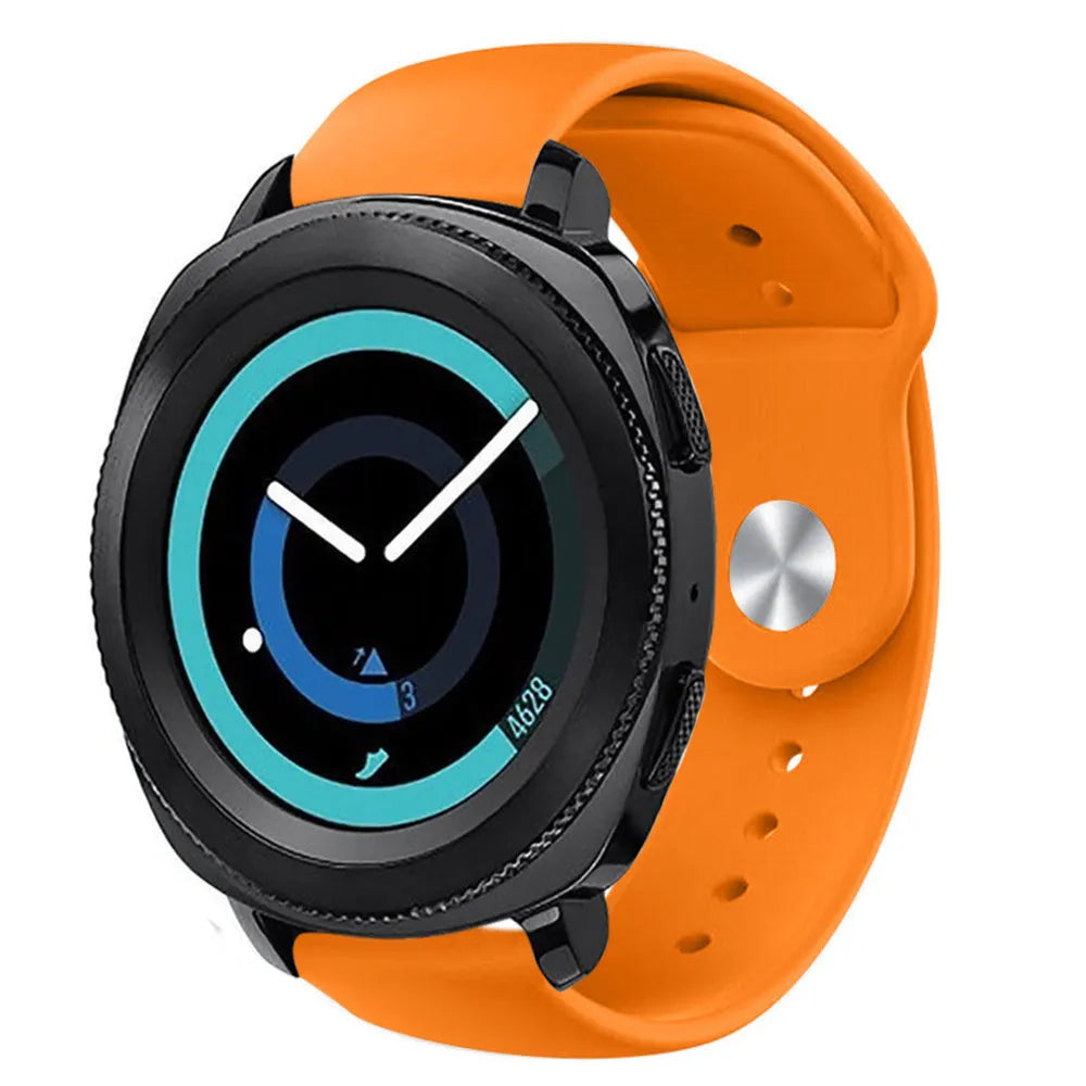 Silicone Sport Strap, orange, on a watch, 3/4 front view