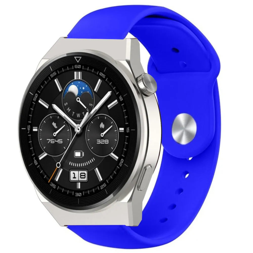 Silicone Sport Strap, blue, on a watch, 3/4 front view