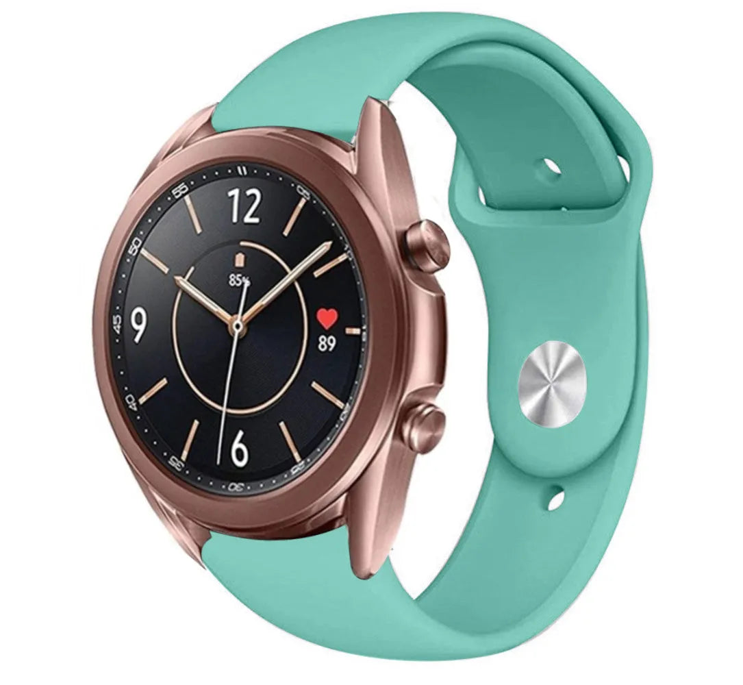 Silicone Sport Strap, aqua, on a watch, 3/4 front view