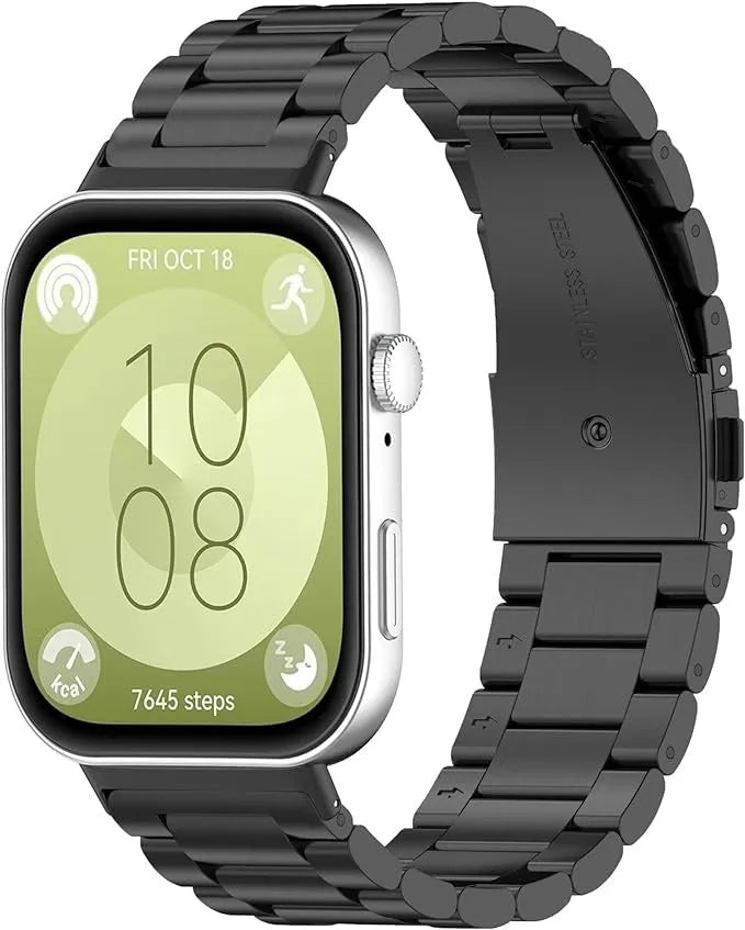 Steel Strap, black, on a watch, 3/4 front view