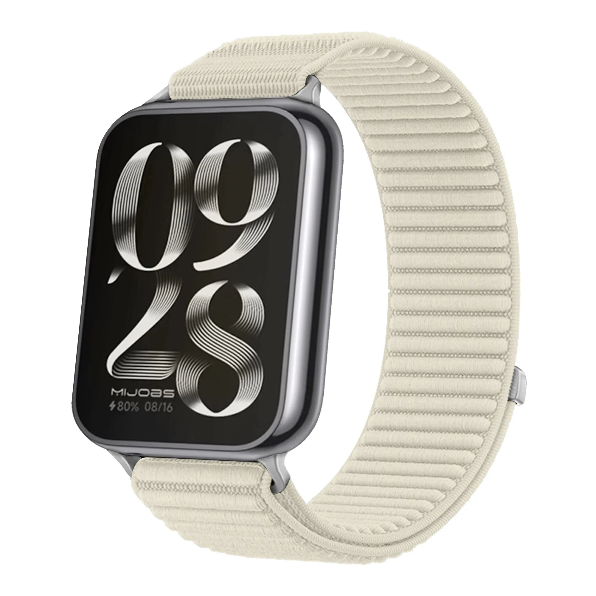 Wave Nylon Strap, starlight, on a watch, 3/4 front view