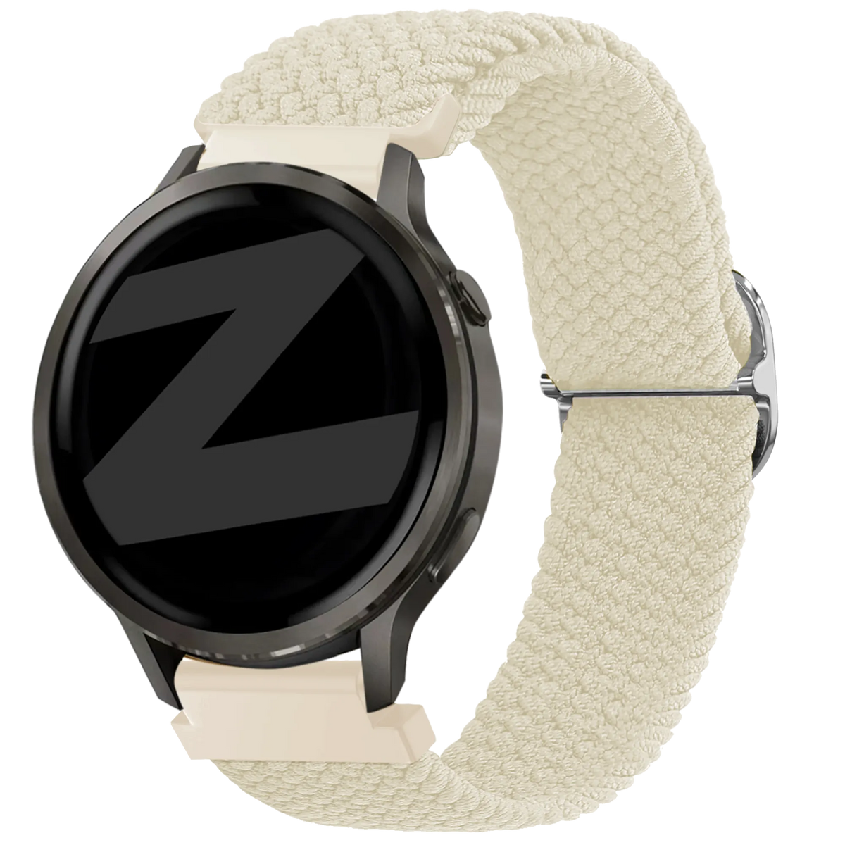 Braided Nylon Strap, starlight, on a watch, 3/4 front view