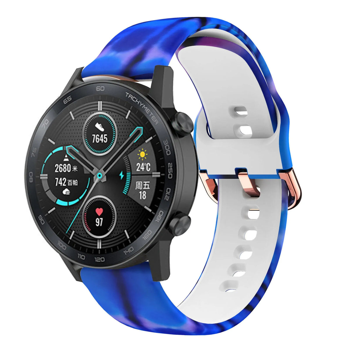 Print Silicone Strap, on a watch, 3/4 front view
