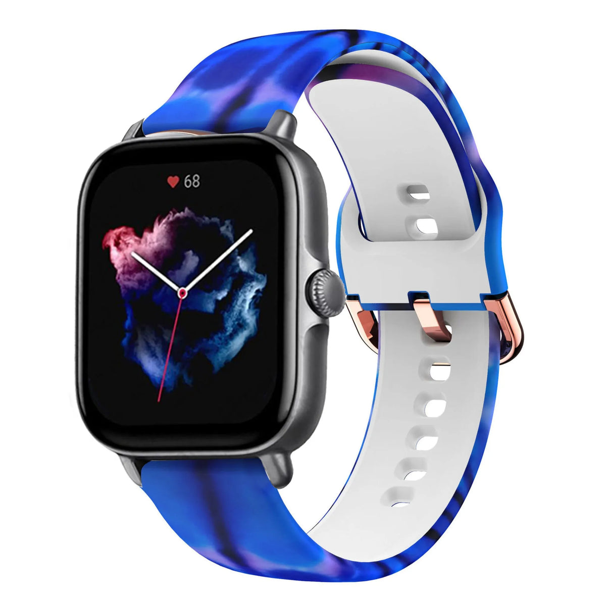 Print Silicone Strap, on a watch, 3/4 front view