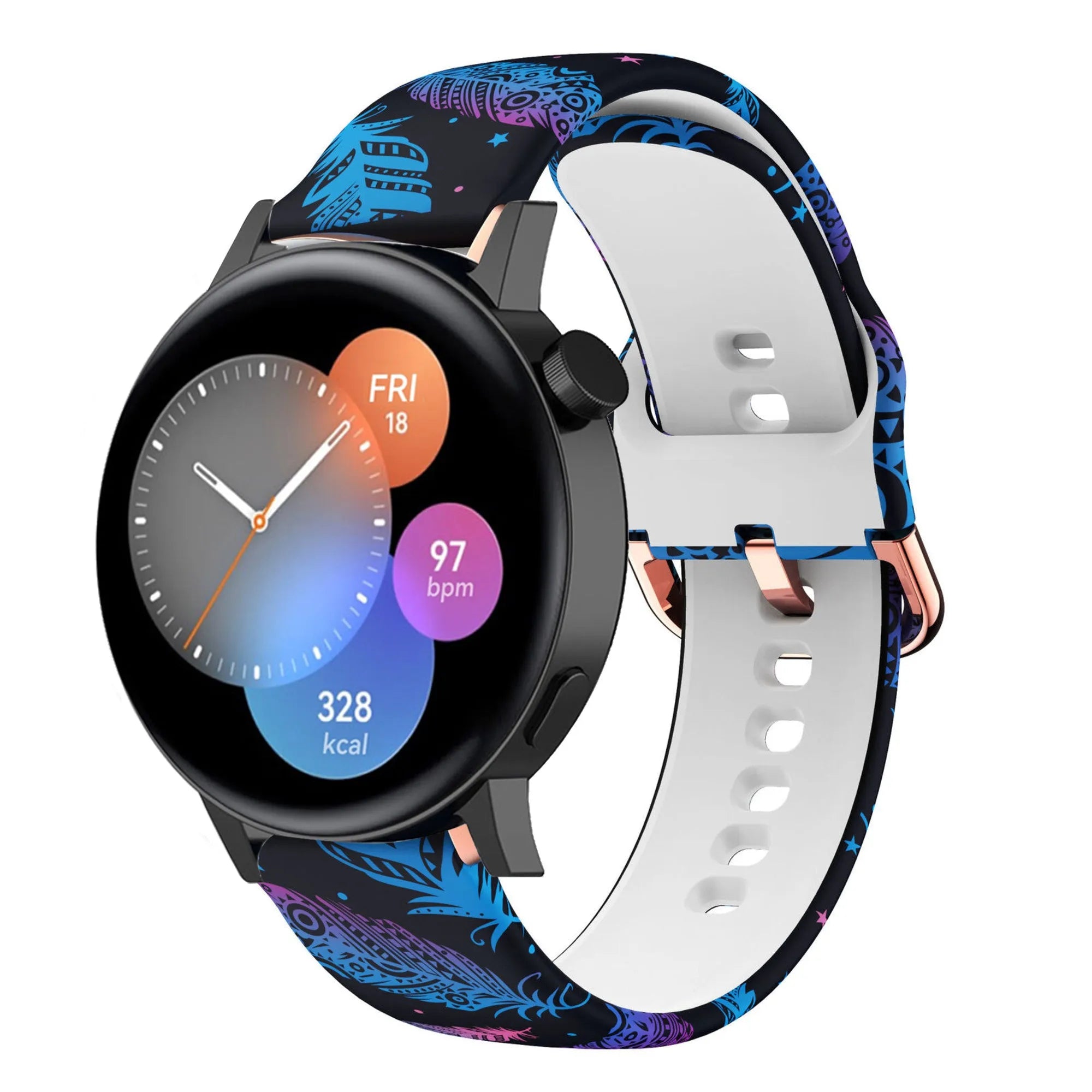 Print Silicone Strap, on a watch, 3/4 front view