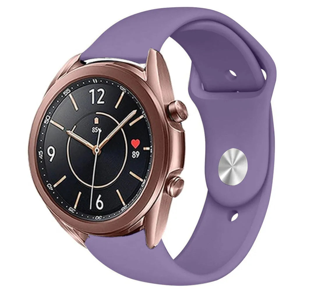Silicone Sport Strap, lilac, on a watch, 3/4 front view