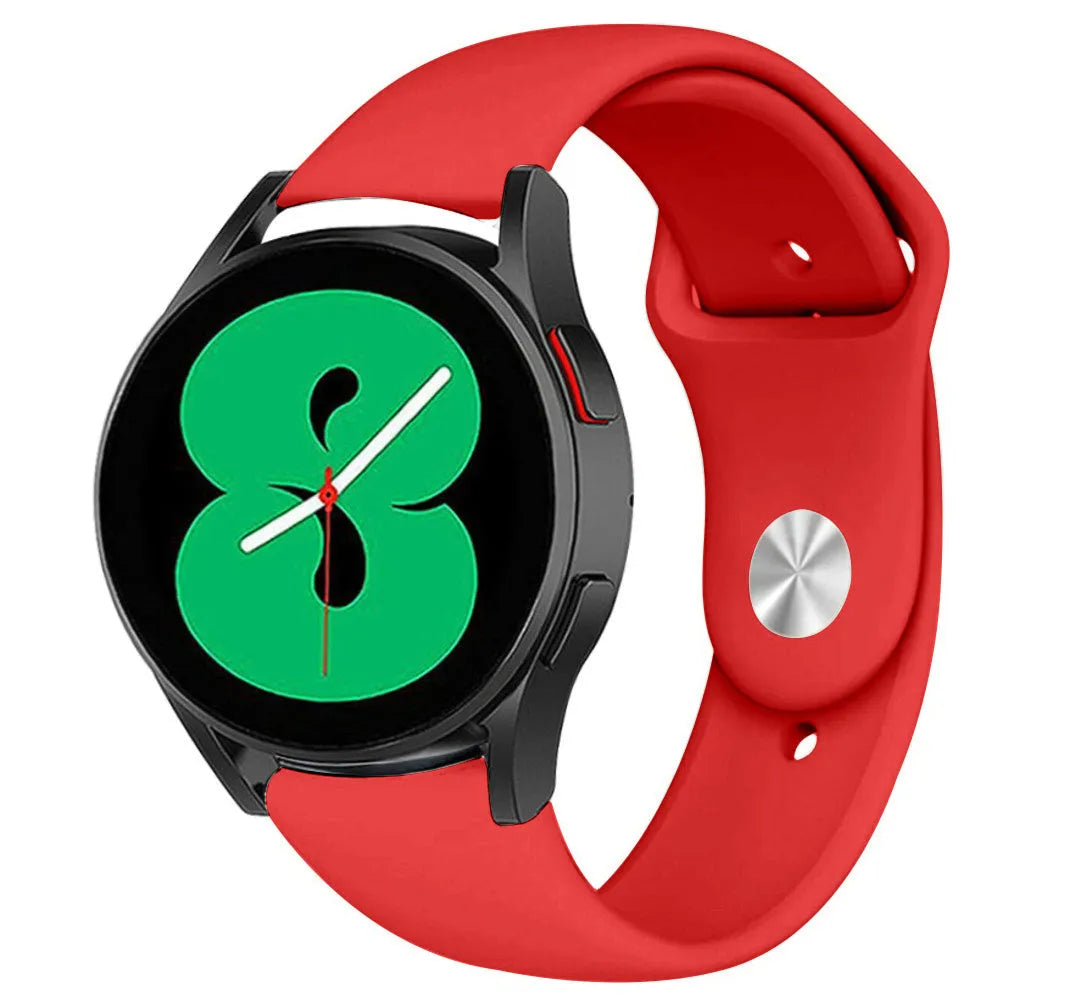 Silicone Sport Strap, red, on a watch, 3/4 front view