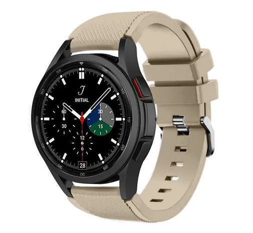 Twill Silicone Strap, beige, on a watch, 3/4 front view