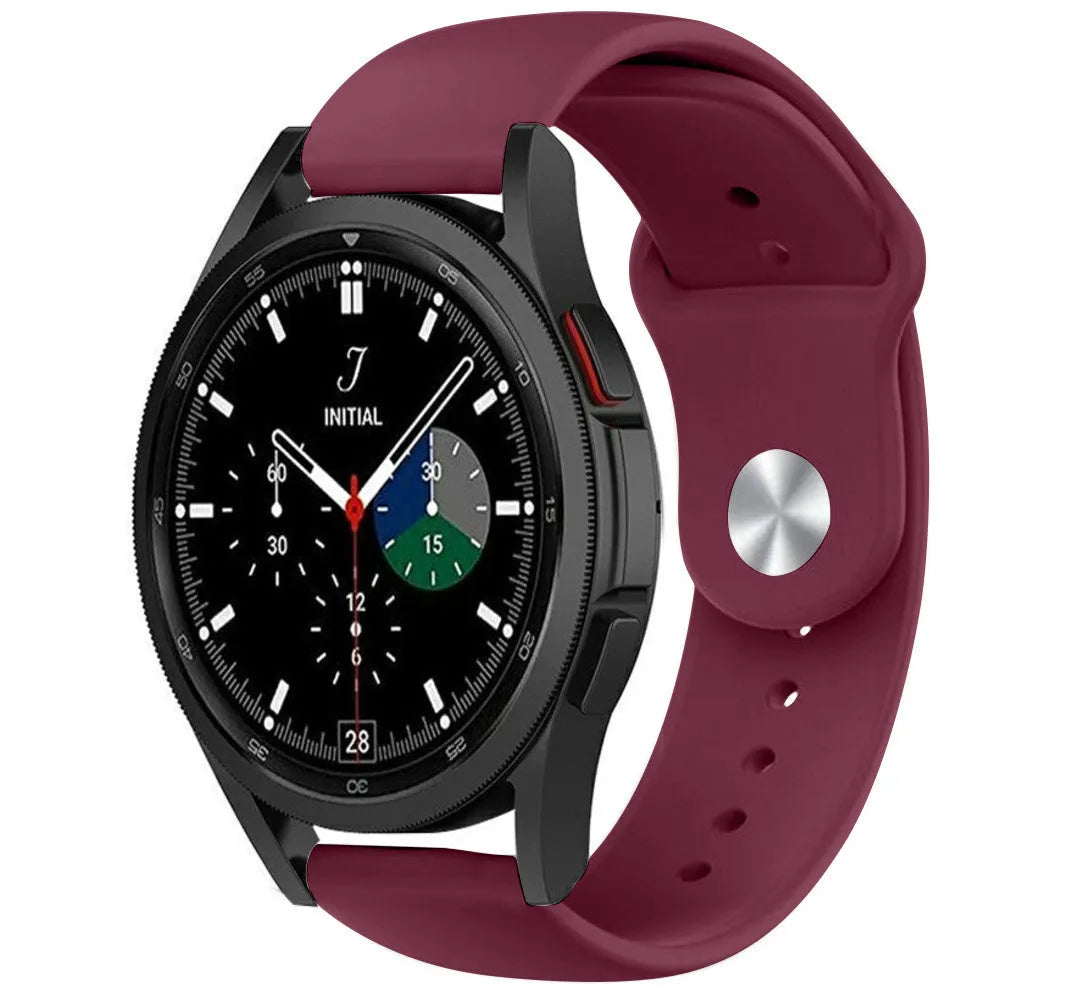 Silicone Sport Strap, burgundy, on a watch, 3/4 front view