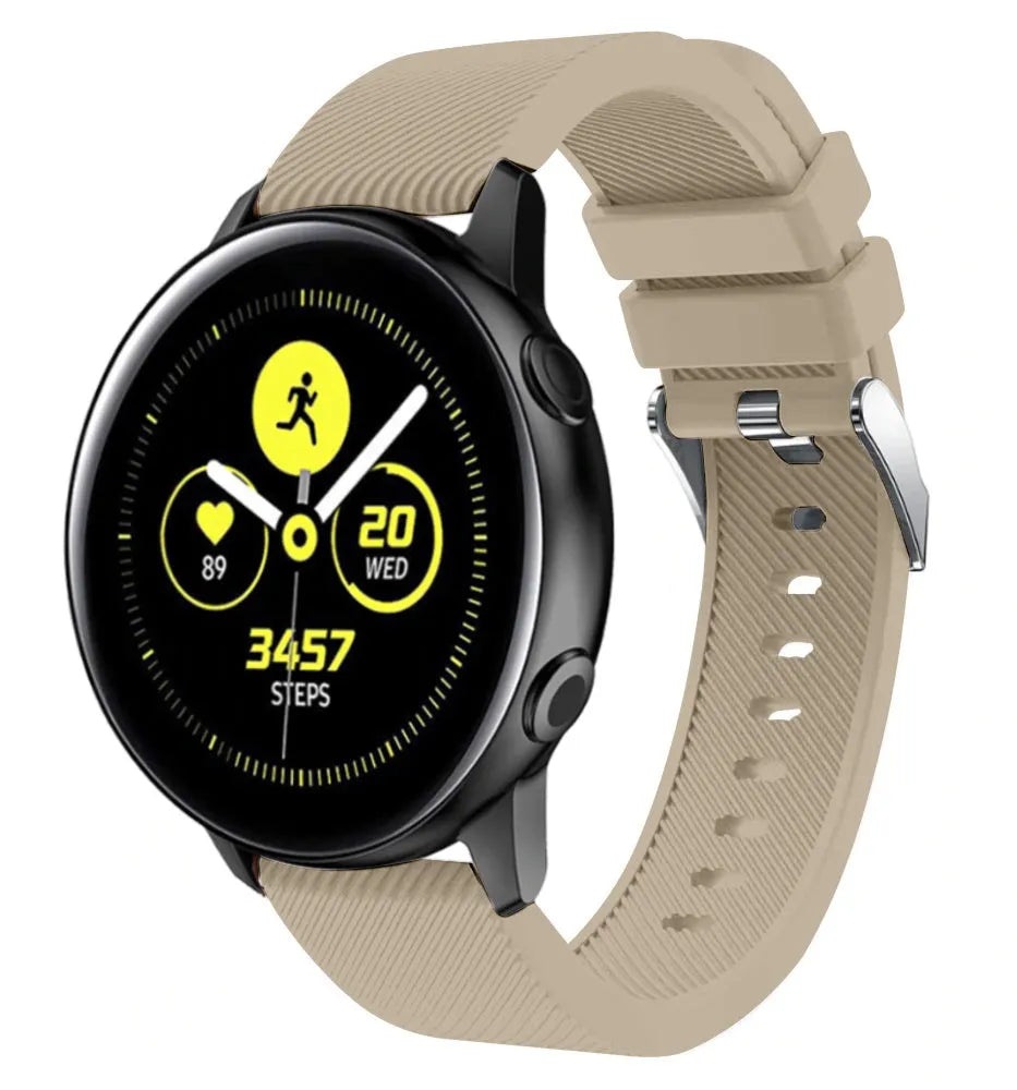 Twill Silicone Strap, beige, on a watch, 3/4 front view