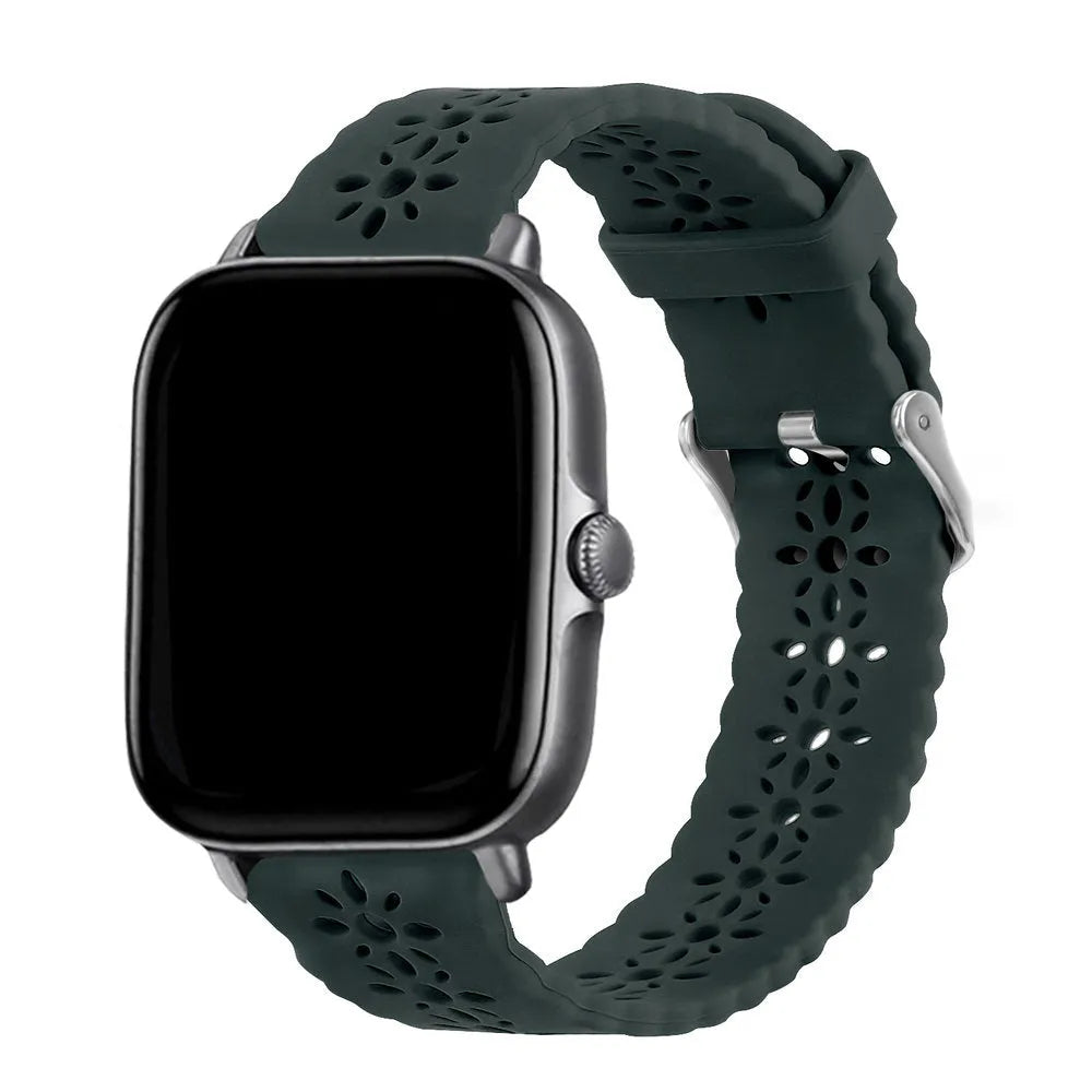 Patterned Silicone Strap, viridian, on a watch, 3/4 front view