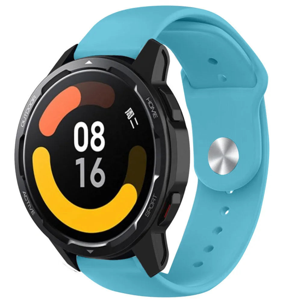 Silicone Sport Strap, light blue, on a watch, 3/4 front view