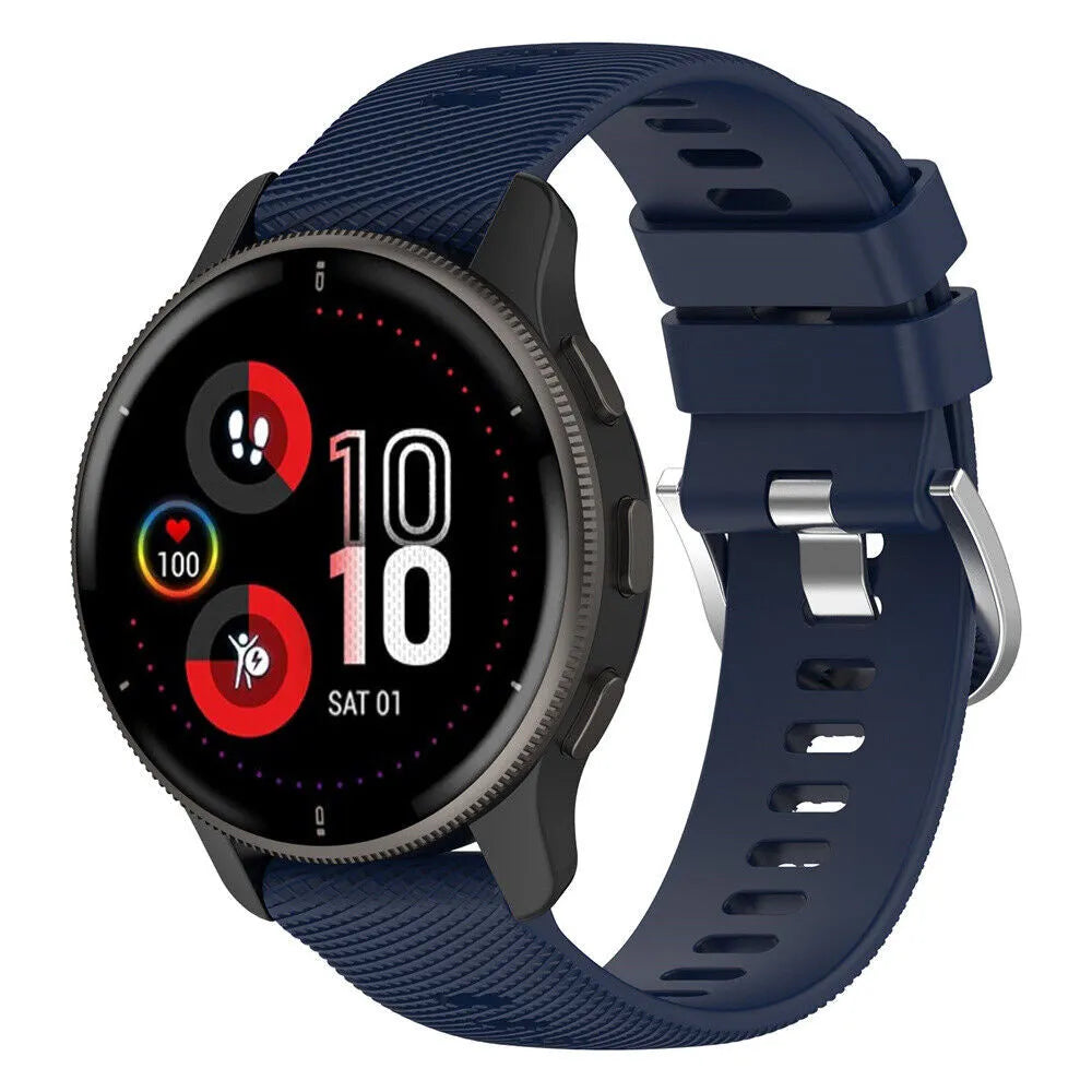 Silicone Strap, dark blue, on a watch, 3/4 front view