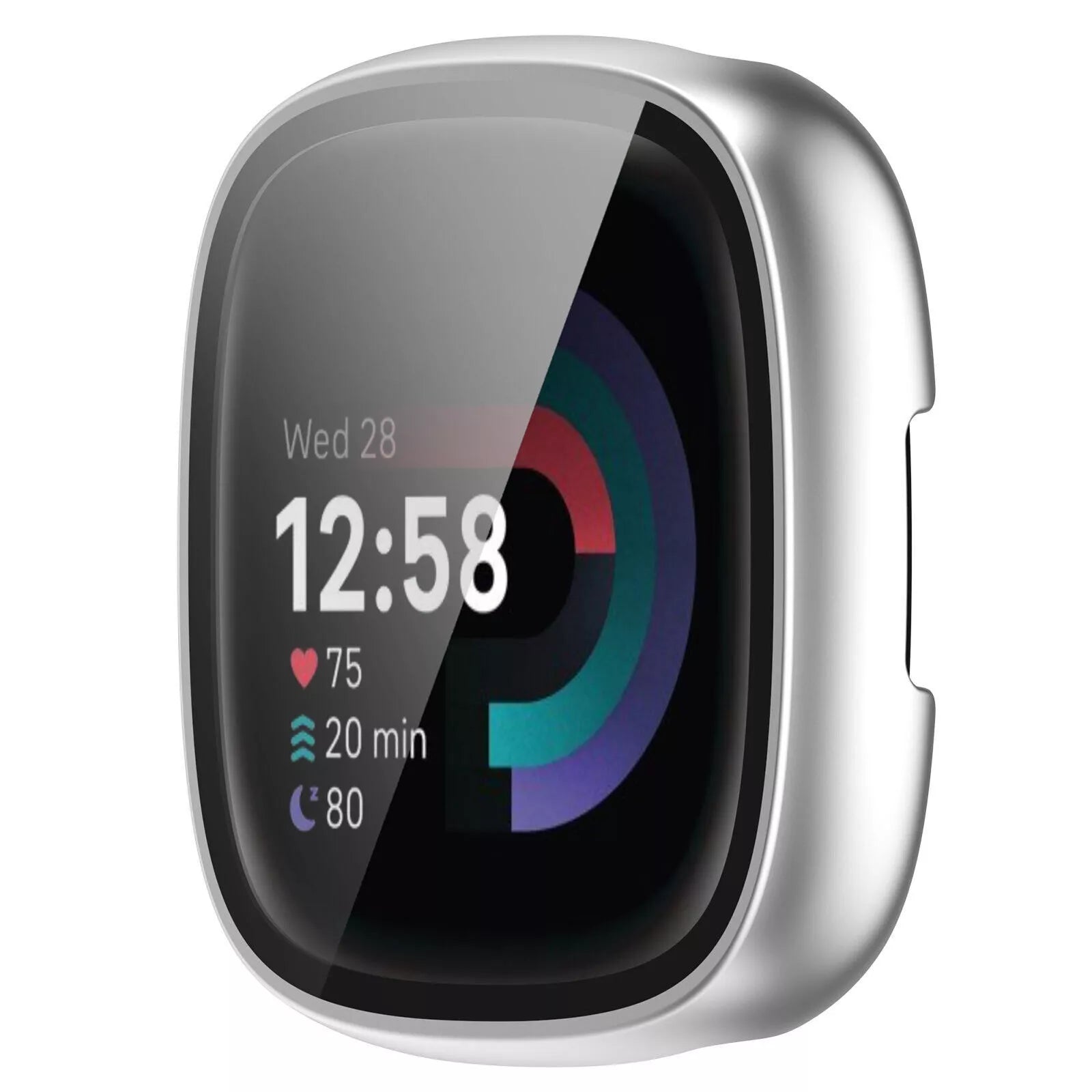 Funda rígida con vidrio Fitbit Versa 4 / Sense 2 (plata)
